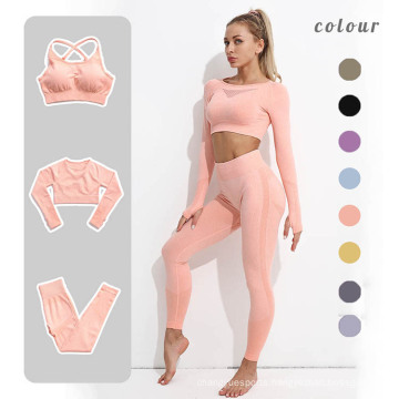 Factory Activewear Supplier 2 Pcs Custom Gym Wear Women Front Mesh Sportswear Seamless Workout Leggings Set